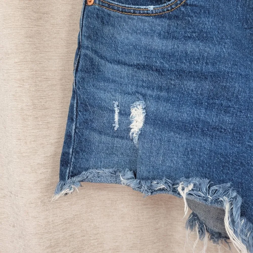 Levi's Premium Ribcage Denim Distressed Womens Blue Jean Shorts Cut Offs Size 31